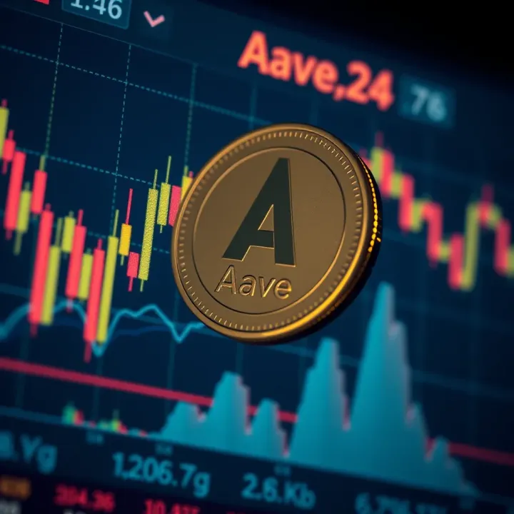 Graph showing Aave coin price fluctuations with market trend indicators