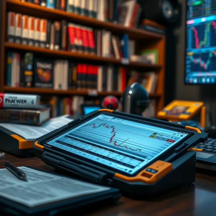 Accessing Trading Books Through Digital Devices Digital device displaying a collection of trading books in PDF format