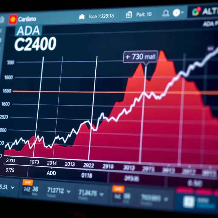 Graph showing upward and downward trends in Cardano's ADA token price over time
