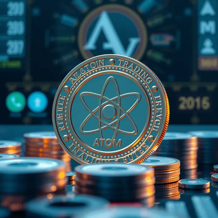 Visual representation of blockchain technology elements and factors impacting ATOM coin value