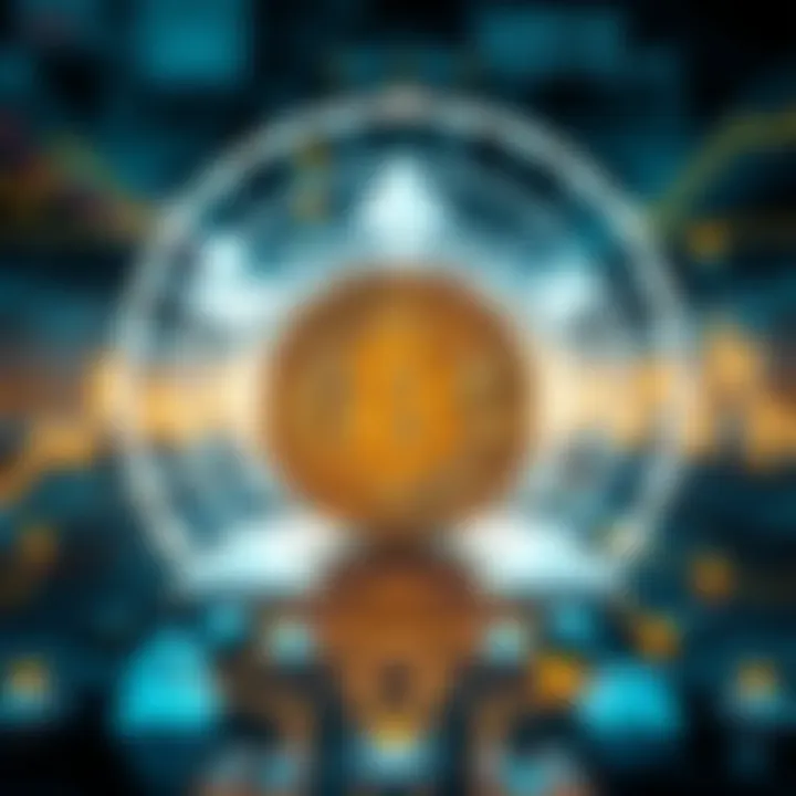 Digital representation of blockchain technology and cryptocurrency symbols