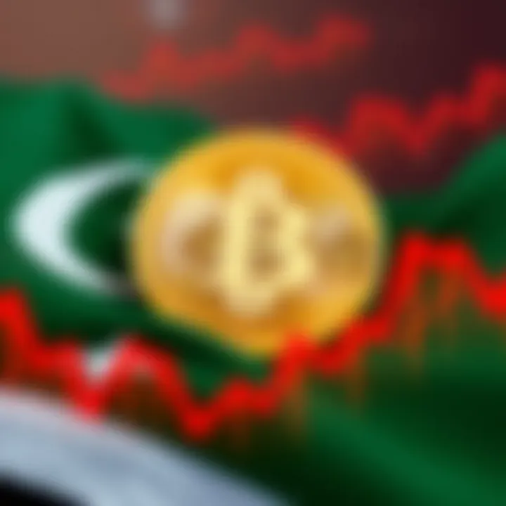 Conceptual illustration of Bitcoin symbol against Pakistan flag with economic growth indicators