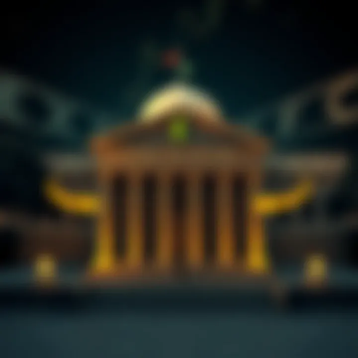 Central Bank Policies and Their Effect on USD to PKR Exchange Rate Illustration showing central bank building with currency symbols and arrows representing policy influence on exchange rates