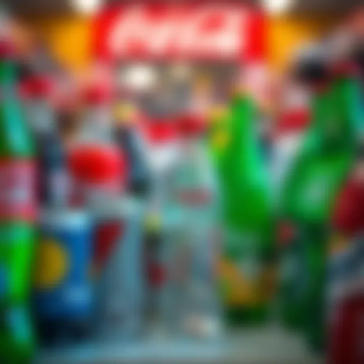 Overview of Major Competitors in the Global Beverage Market Global beverage market competition with various leading brands in colorful bottles and cans