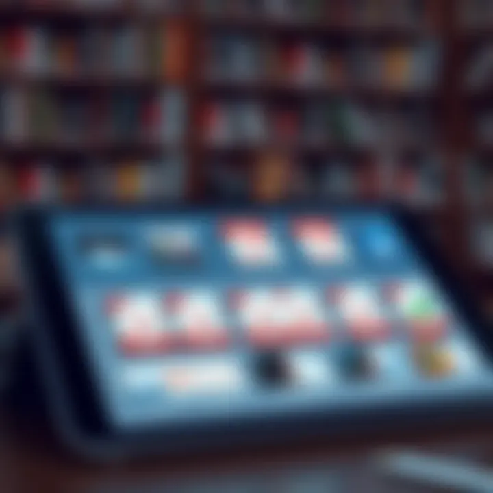 Illustration showing a variety of trading PDF books arranged on a digital tablet screen with icons representing different trading strategies