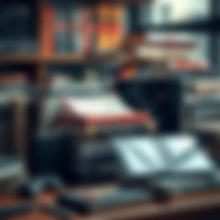 Variety of Trading Books and Digital Learning Tools Collection of trading books and digital devices for learning