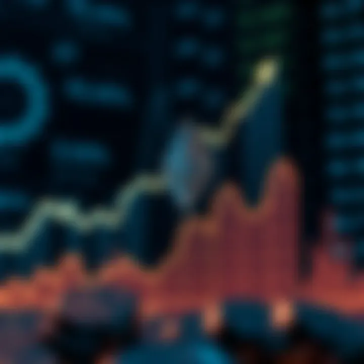 Graph showing upward trend in Ethereum coin price with digital blockchain background
