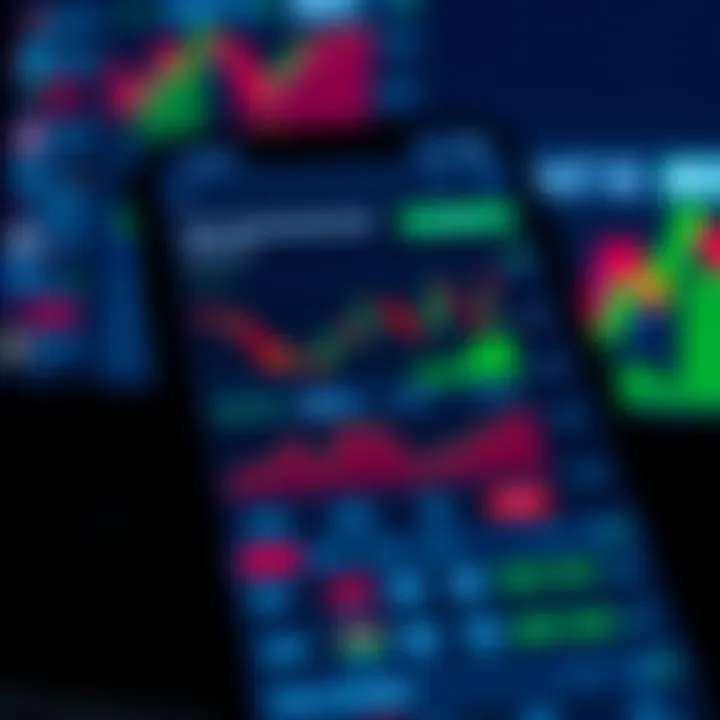 Smartphone screen displaying a trading app interface with charts and market data