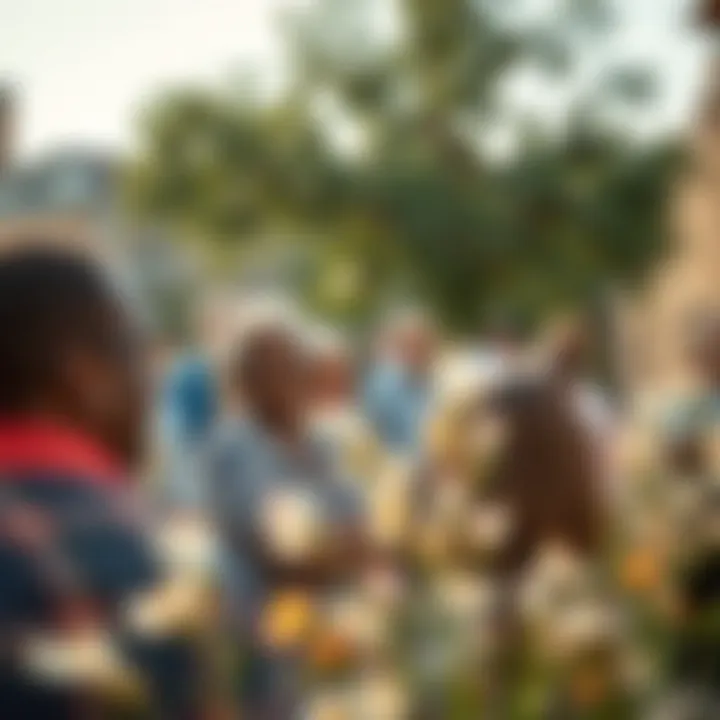 Community gathering in a serene outdoor setting reflecting unity and shared beliefs