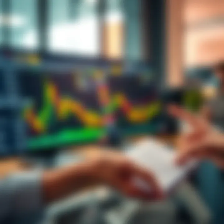 Conceptual illustration of transitioning from practice trading to live forex trading with market trends highlighted