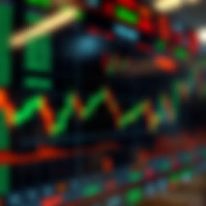 Illustration showing a digital forex chart with currency symbols and exchange rate fluctuations