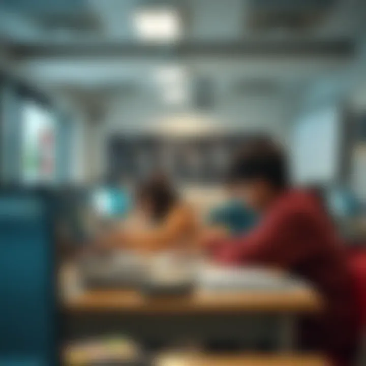 Classroom with students engaging in learning activities using modern educational tools