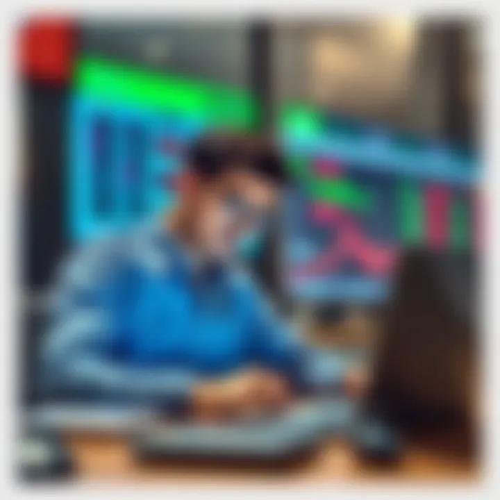 Trader Reviewing Signal Alerts for Informed Decisions Illustration of a trader analyzing signal notifications on a laptop