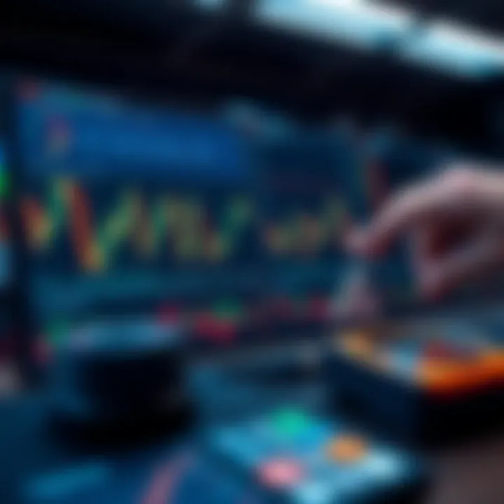 Illustration of trading strategy concepts with graphs, indicators, and risk management tools