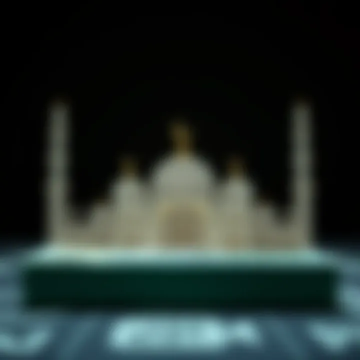 Illustration showing prize bonds with Islamic finance symbols and a mosque silhouette