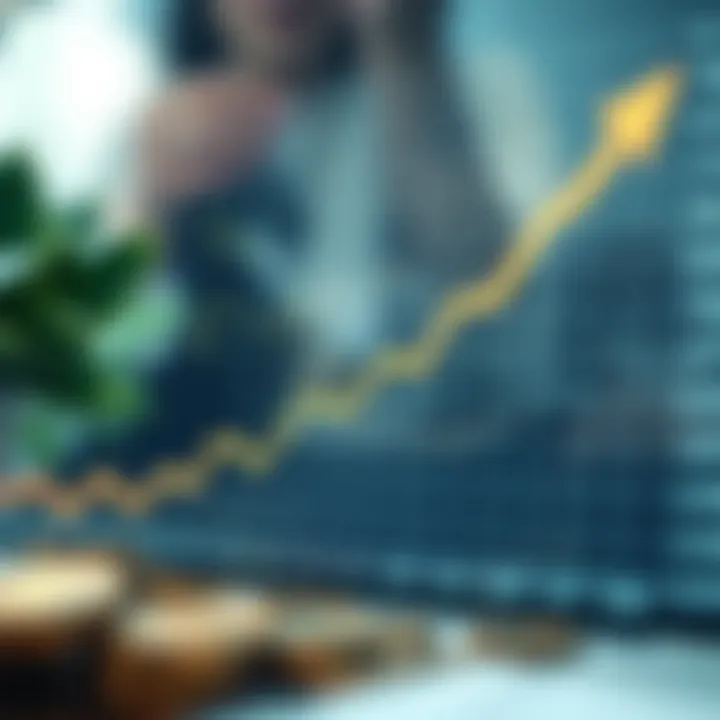 Graph depicting growth of savings and investments over time with upward trend lines