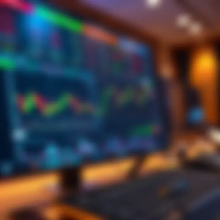 Illustration of a trading platform interface displaying various financial charts and indicators