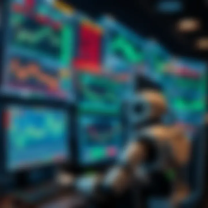 Illustration of automated trading system analyzing financial data on multiple screens