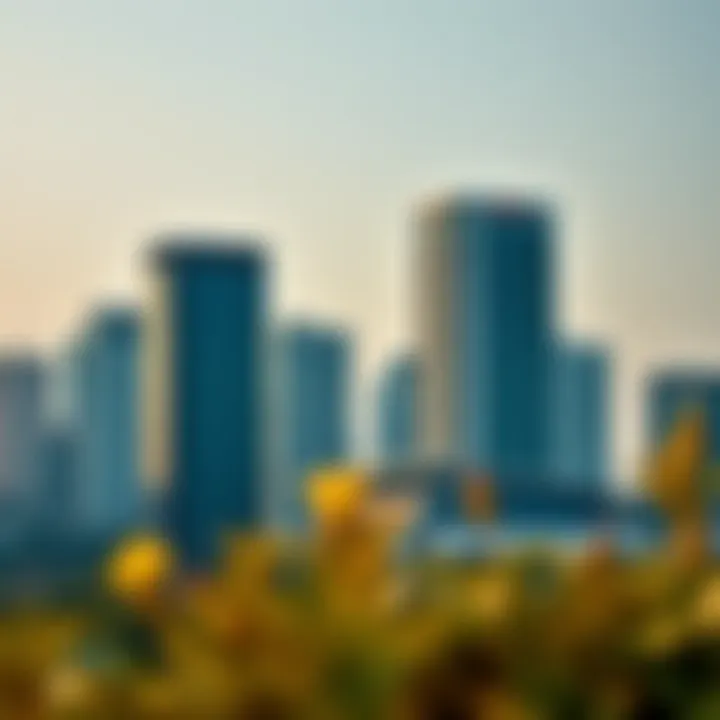Corporate skyline featuring modern high-rise buildings representing the Adani Group's business headquarters