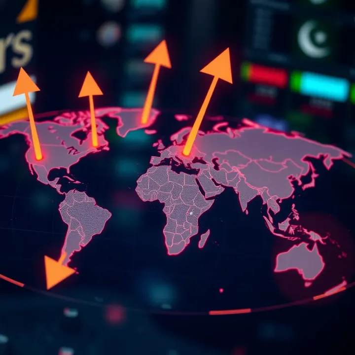 Illustration of global currencies with arrows indicating investment strategy and risk management