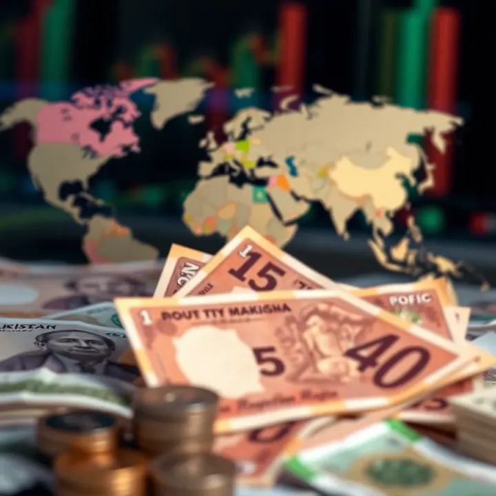 Diversifying Currency Investments with Focus on Pakistan Market Visual representation of multiple global currencies with Pakistani rupee to illustrate investment diversification