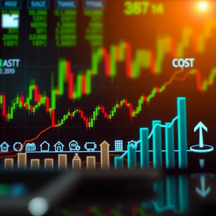 Evaluating Cost, Usability, and Market Fit for Trading Apps Graph showing stock market trends alongside icons representing cost, usability, and reliability