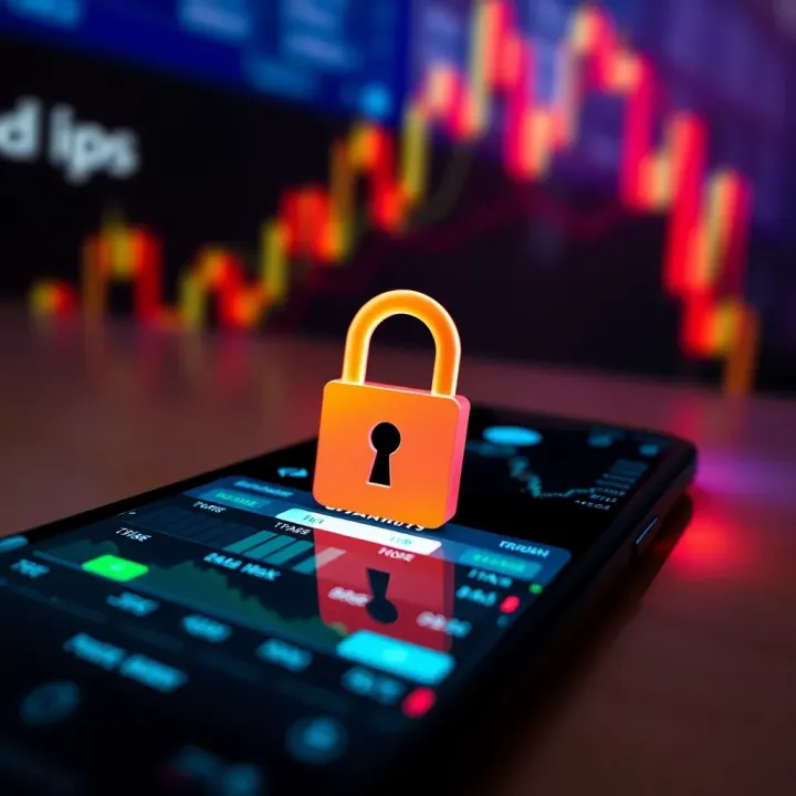 Secure padlock icon overlaid on a mobile screen symbolizing data protection in trading apps