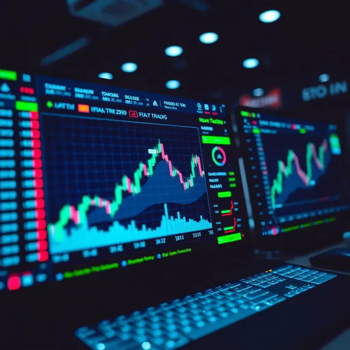 Dashboard of a trading platform showing market charts and key financial indicators