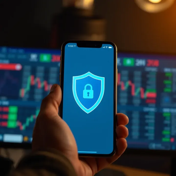 Illustration of mobile phone with security shield symbol representing safe forex trading practices