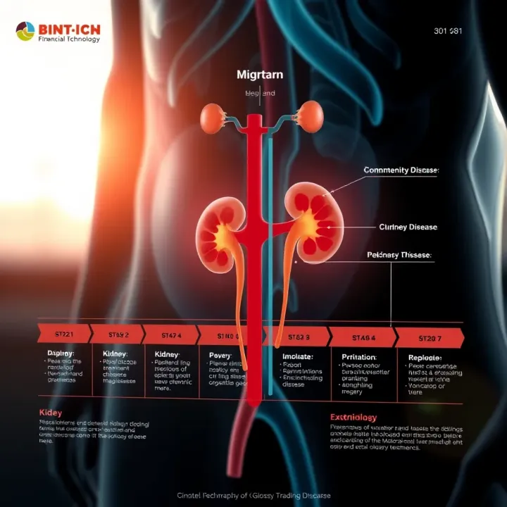 Diagram illustrating the kidneys and the stages of chronic kidney disease progression