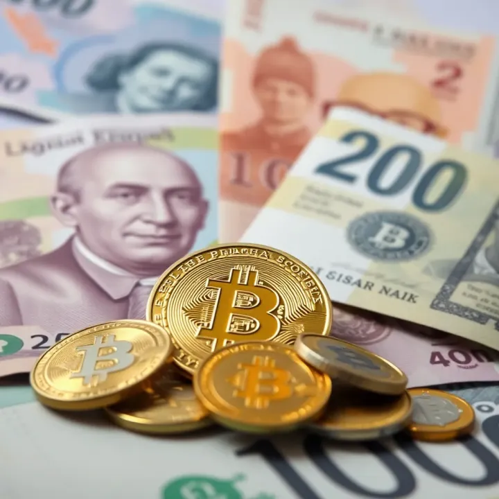 Comparing Cryptocurrency with Traditional Financial Systems Digital cryptocurrency coins juxtaposed with traditional banknotes and coins illustrating comparison of financial systems