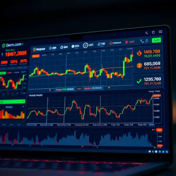 Deriv.com Trading Dashboard Overview Trading platform dashboard showing various currency pairs and charts
