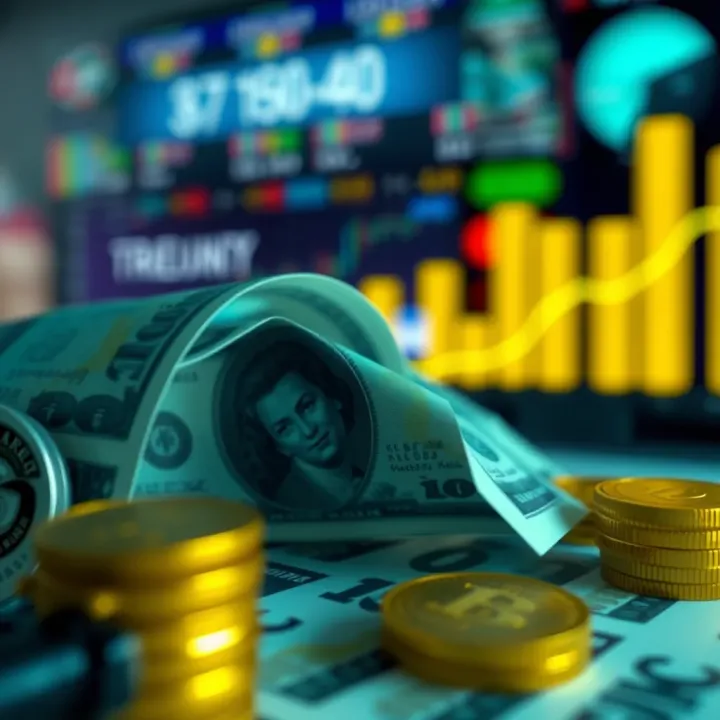 Illustration of economic factors influencing currency value including government policy, trade balance, and inflation
