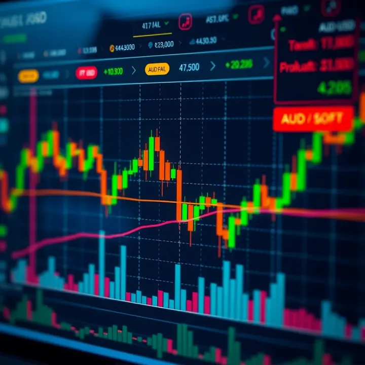 Influence of Economic and Geopolitical Factors on AUD/USD Chart illustrating the impact of economic indicators and geopolitical events on AUD/USD currency pair