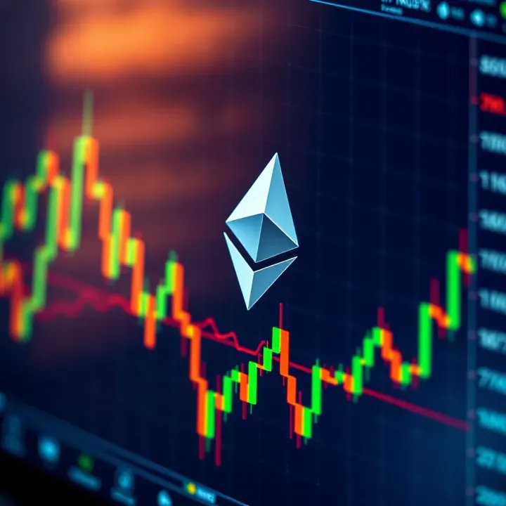 Graph showing Ethereum price trends with technical indicators on a digital trading screen