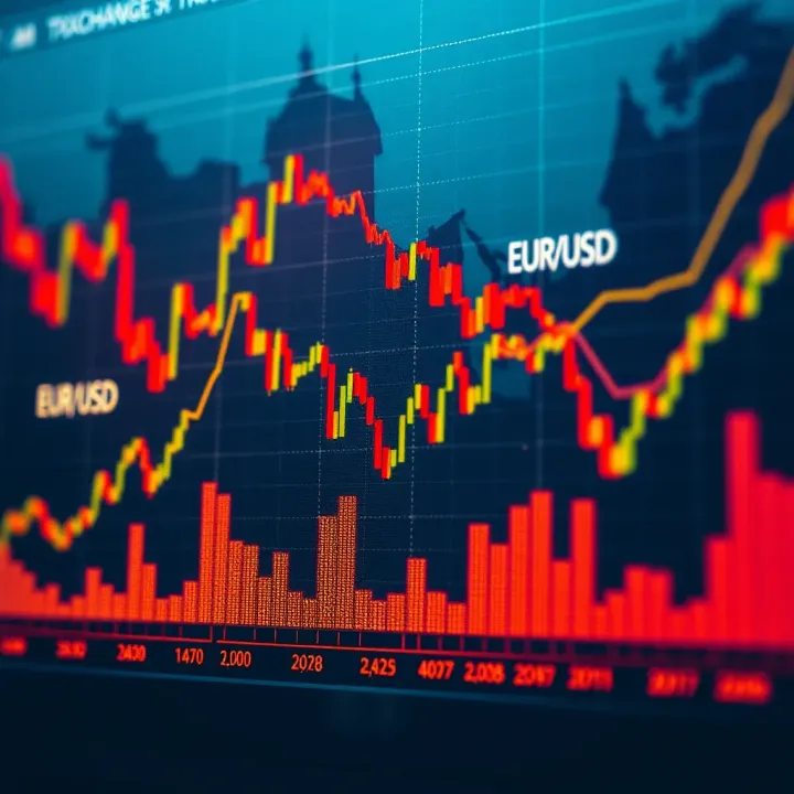 Graph showing EUR/USD exchange rate fluctuations influenced by economic indicators and market trends