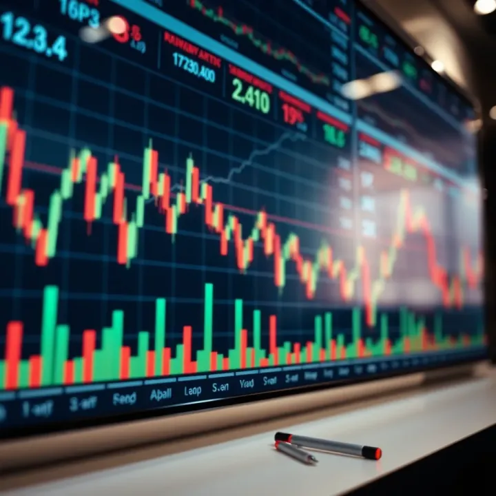 Graph displaying financial data trends on multiple charts with upward and downward movements