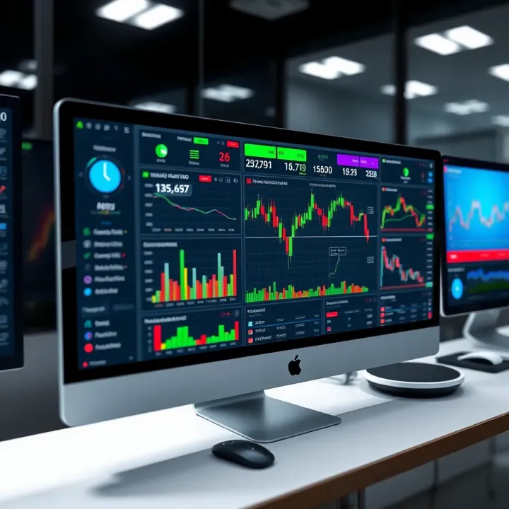 Digital dashboard showcasing various trading tools and risk management metrics on a computer screen