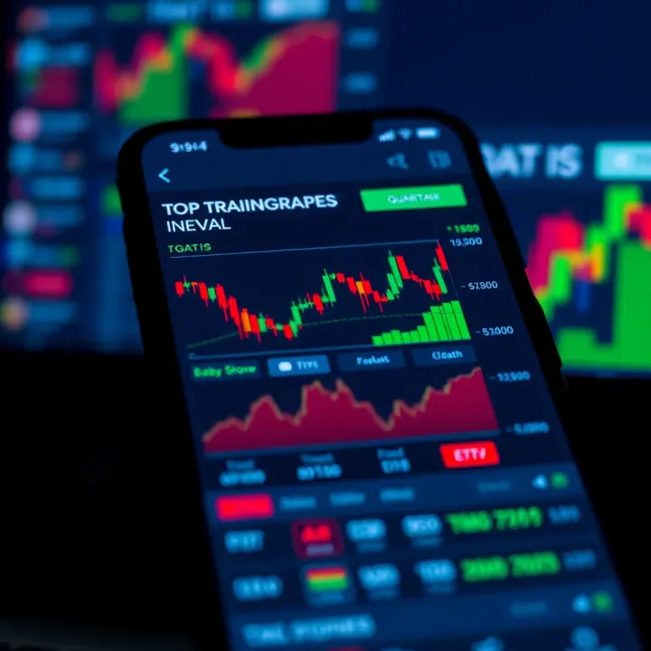 Smartphone screen displaying a trading app interface with charts and market data