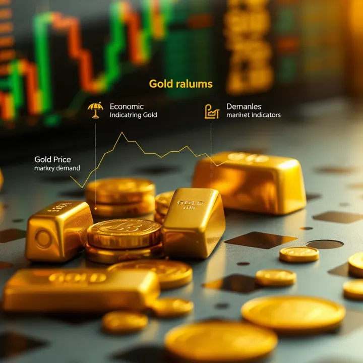 Key Influences on Gold versus USD Price Illustration showing key factors influencing gold value including economic indicators and market demand