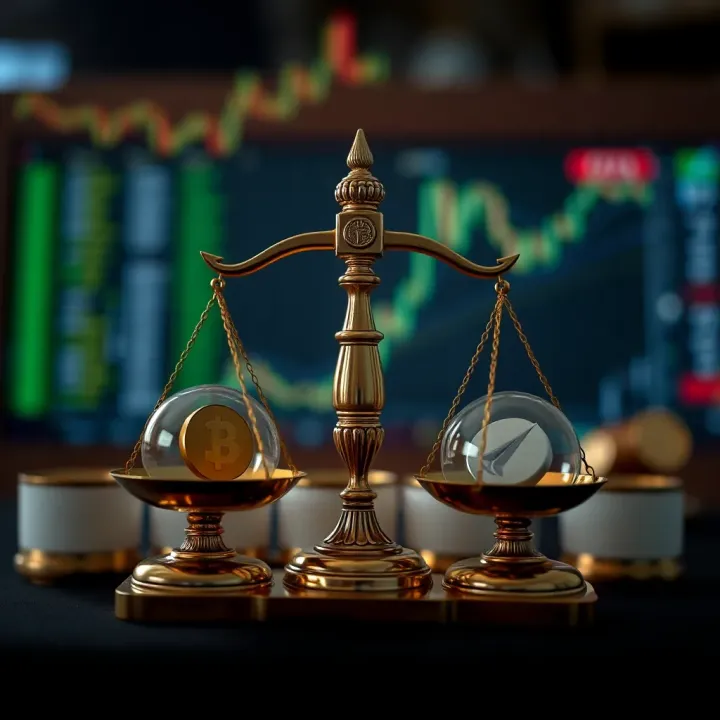 Evaluating Risks and Ethics in Future Trading under Islamic Law Visual representation of risk and ethical considerations in trading with scales and financial symbols