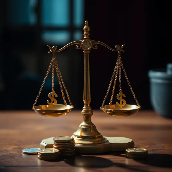 Graphic depicting a balance scale weighing concepts of gambling and Shariah law