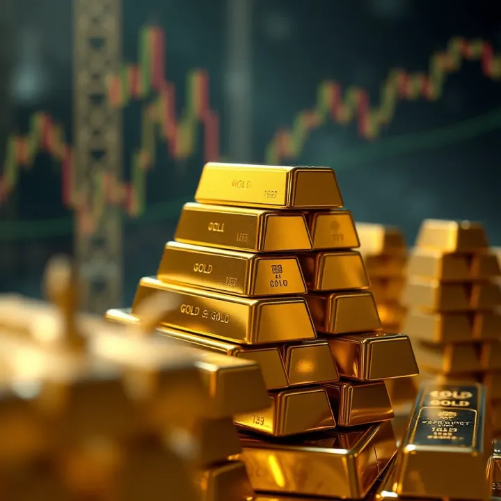 Global Dynamics of Gold Trade and Wealth Accumulation Golden bullion bars stacked symbolizing wealth and global trade dynamics