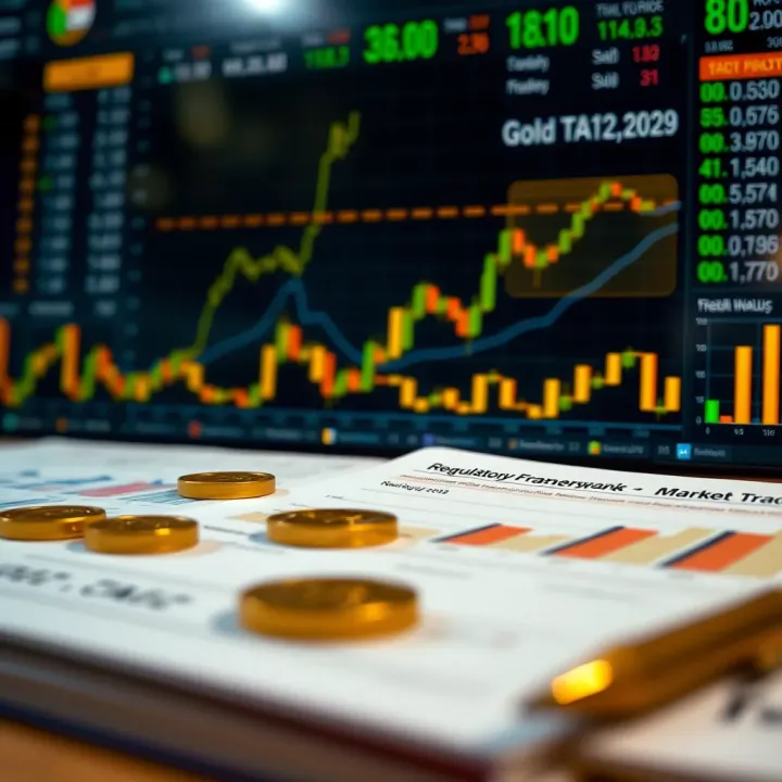 Regulatory documents and charts representing market oversight and challenges in gold trade