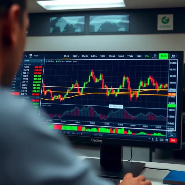 Chart displaying trading platform interface with various financial instruments and market trends