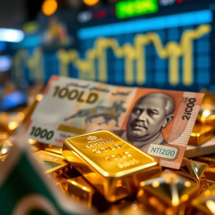 Economic Factors Affecting Gold Prices in Pakistan Pakistani currency notes with gold bars symbolizing economic impact on gold value
