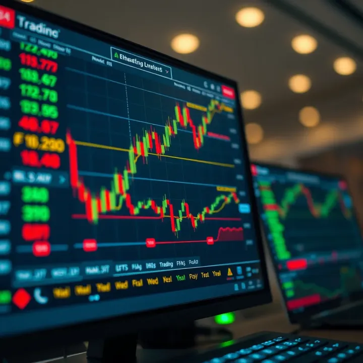 Interface showing various online trading market charts and Pakistani currency symbols