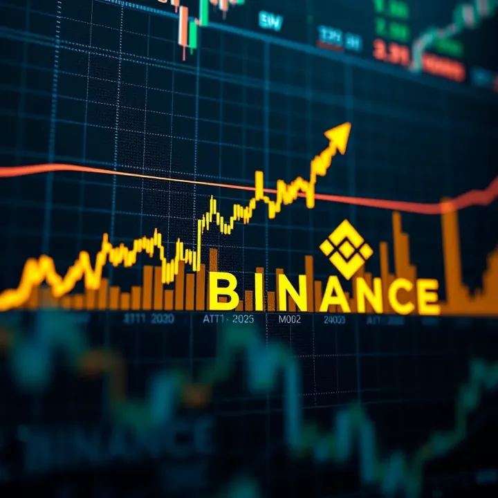 Graph showing cryptocurrency price trends with upward movement and Binance logo