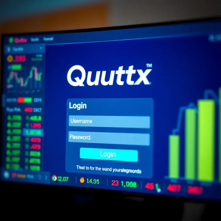 Secure login interface of Quotex broker with fields for username and password alongside a security shield icon