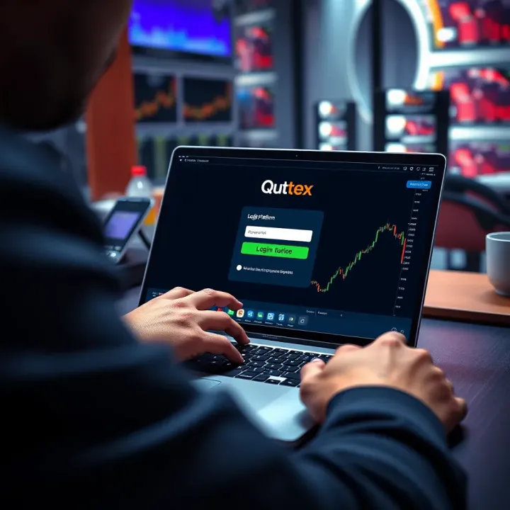 User entering credentials on Qutex login screen on a laptop